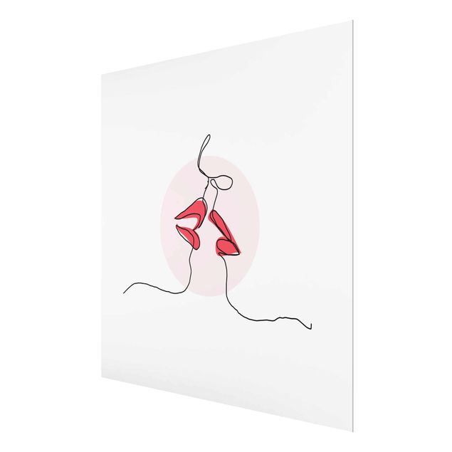 Glasbild - Lippen Kuss Line Art - Quadrat 1:1