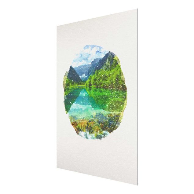 Wandbilder Wasserfarben - Bergsee mit Spiegelung
