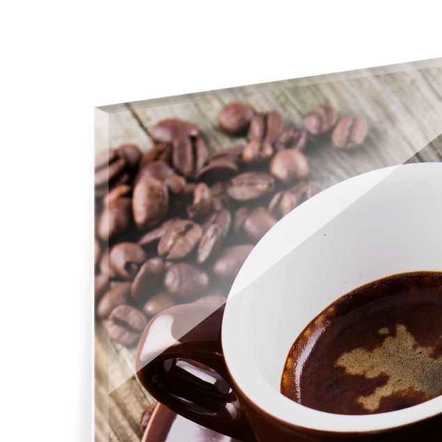 Glasbild - Kaffeetasse mit Kaffeebohnen - Hochformat 3:2