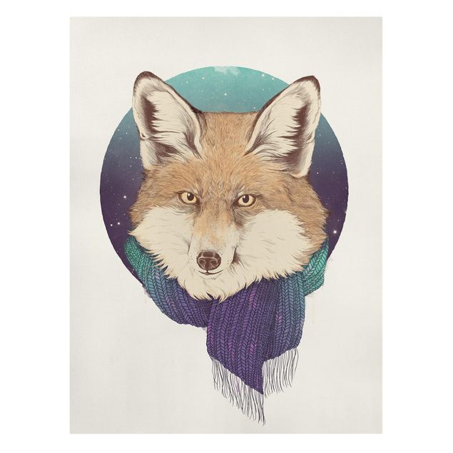 Tierbilder auf Leinwand Illustration Fuchs Mond Lila Türkis