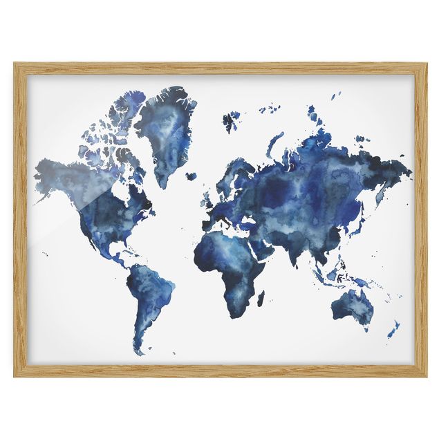 Bilder mit Rahmen Wasser-Weltkarte hell