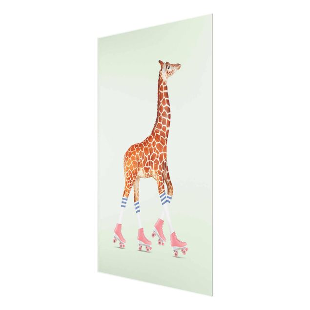 Bilder auf Glas Giraffe mit Rollschuhen