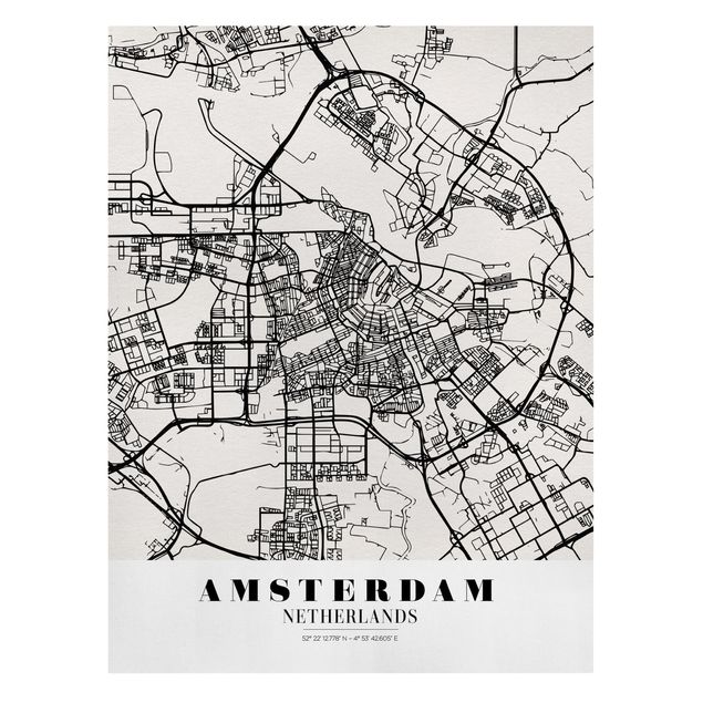 Moderne Leinwandbilder Wohnzimmer Stadtplan Amsterdam - Klassik