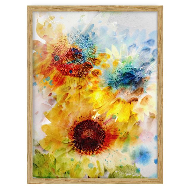 Wandbilder mit Rahmen Aquarell Blumen Sonnenblumen