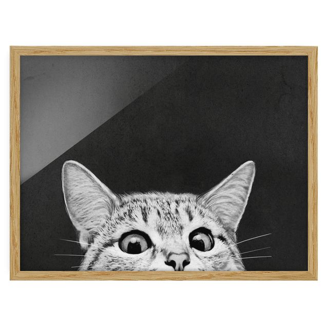 Schöne Wandbilder Illustration Katze Schwarz Weiß Zeichnung