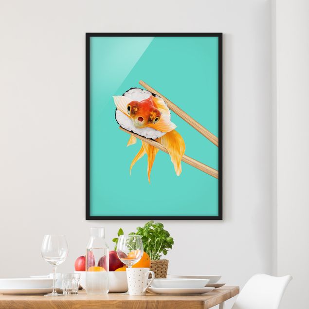Wandbilder Tiere Sushi mit Goldfisch