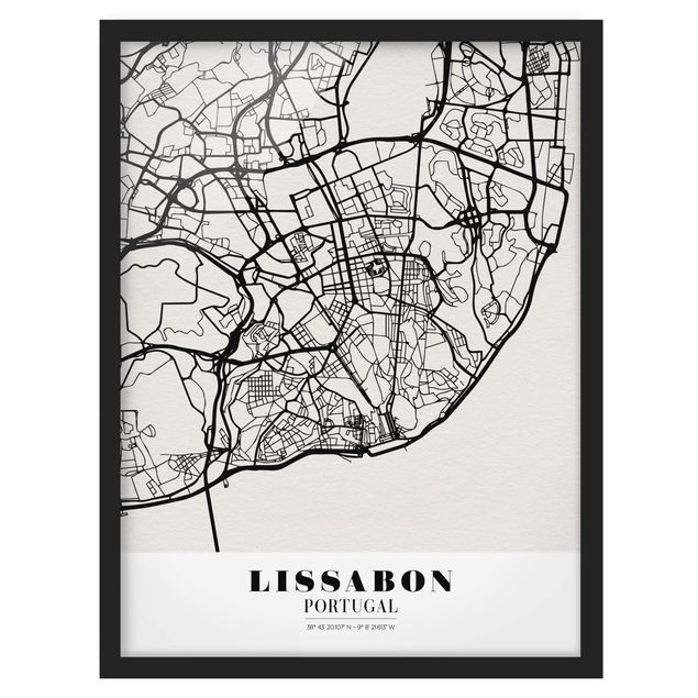 Schöne Wandbilder Stadtplan Lissabon - Klassik