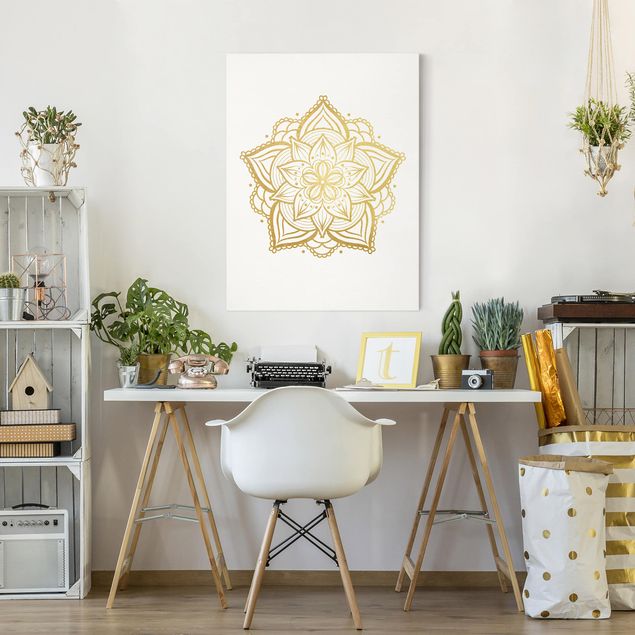 Schöne Wandbilder Mandala Blüte Illustration weiß gold