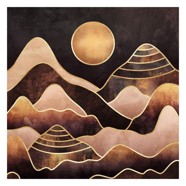 Tapete abstrakt Goldene Sonne abstrakte Berge