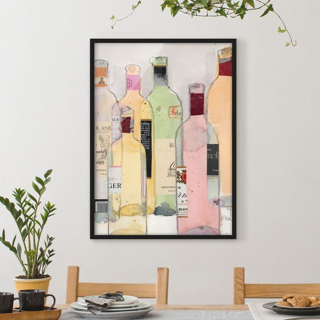 Kunstdrucke mit Rahmen Weinflaschen in Wasserfarbe I