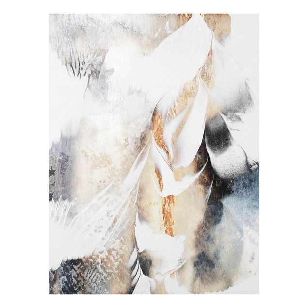 Glasbild Abstakt Goldene abstrakte Wintermalerei