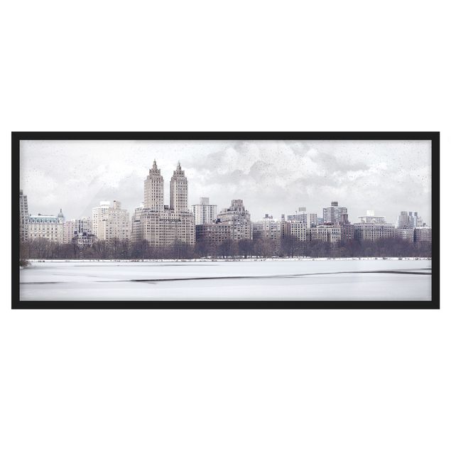 Bild mit Rahmen - No.YK2 New York im Schnee - Panorama Querformat