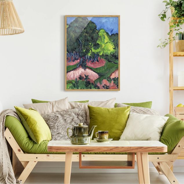Gerahmte Kunstdrucke Ernst Ludwig Kirchner - Landschaft mit Kastanienbaum