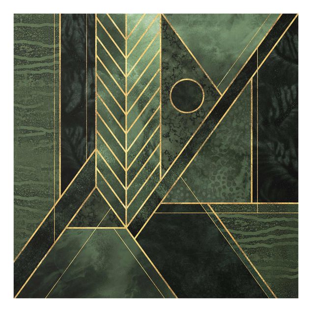 Glasbild - Geometrische Formen Smaragd Gold - Quadrat 1:1