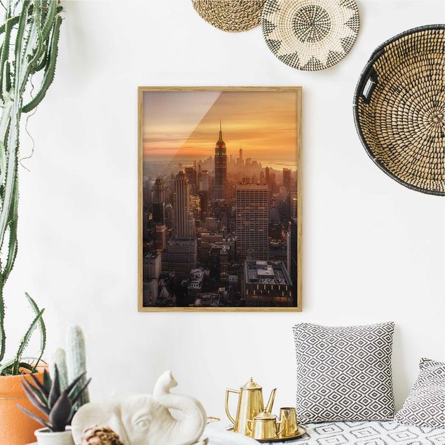 Wandbilder mit Rahmen Manhattan Skyline Abendstimmung