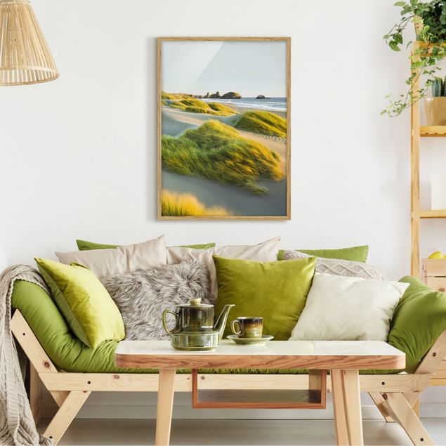 Wandbilder mit Rahmen Dünen und Gräser am Meer