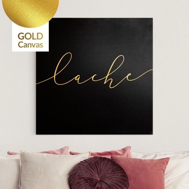 Leinwandbild Gold - Lache Kalligraphie Schwarz - Quadrat 1:1
