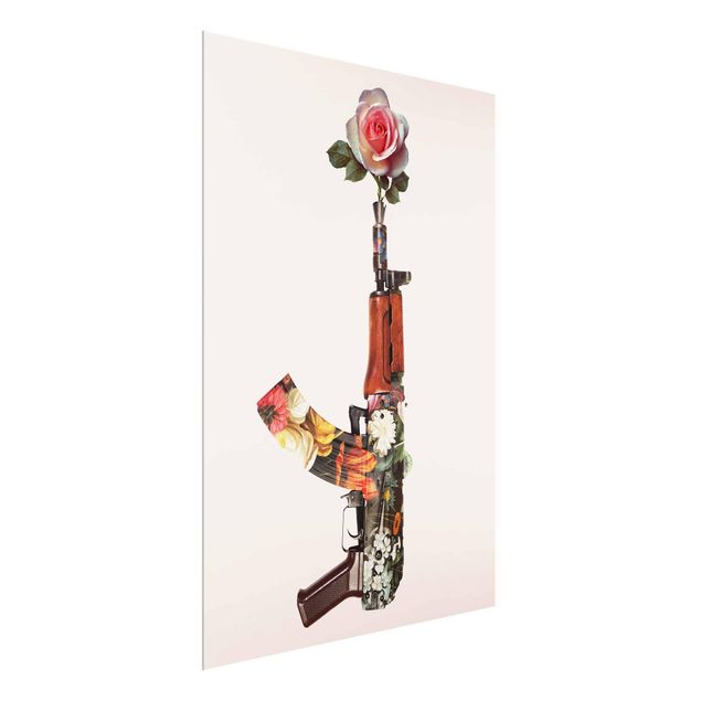 Glasbilder Pflanzen Waffe mit Rose