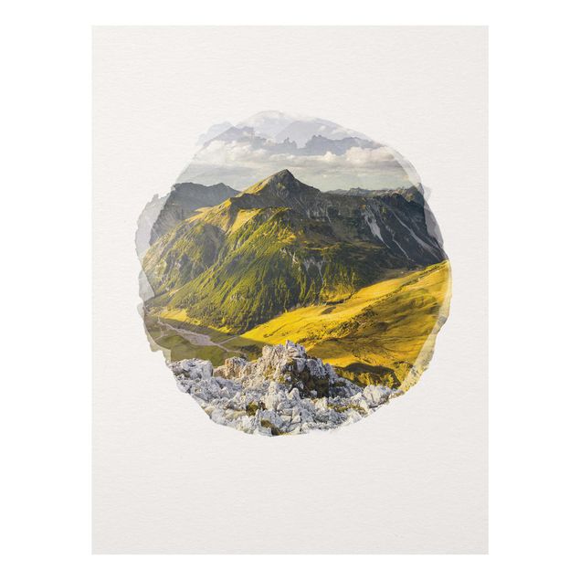 Bilder für die Wand Wasserfarben - Berge und Tal der Lechtaler Alpen in Tirol