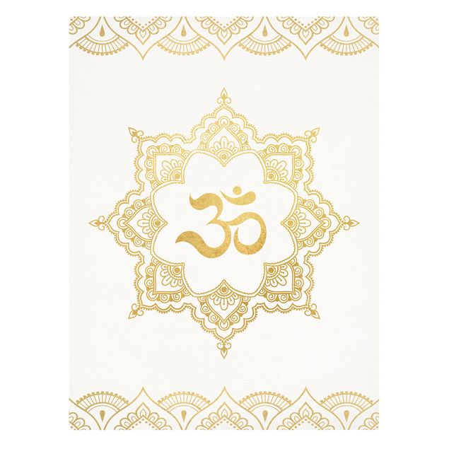 Leinwandbild - Mandala OM Illustration Ornament weiß gold - Hochformat 4:3