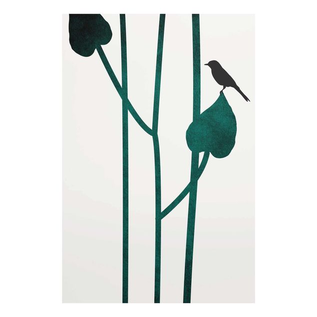 Bilder für die Wand Grafische Pflanzenwelt - Vogel auf Blatt
