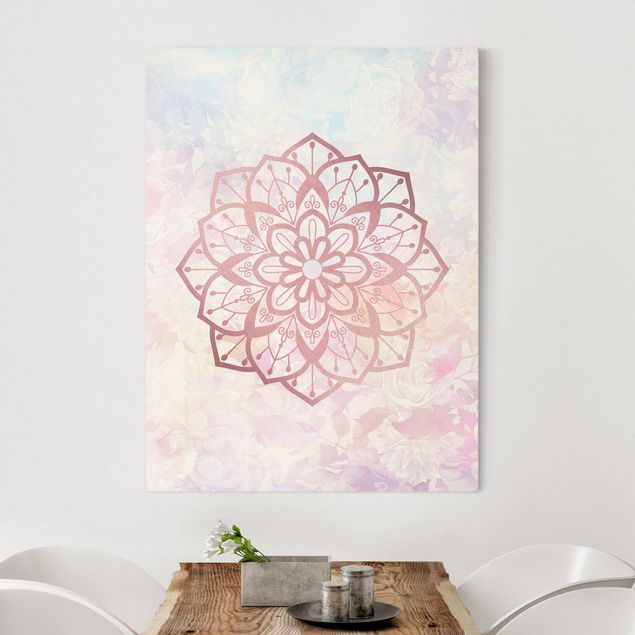 Leinwand Bilder XXL Mandala Illustration Blüte rose pastell