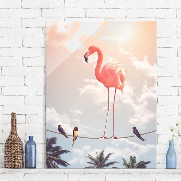 Glasbild - Jonas Loose - Himmel mit Flamingo - Hochformat 4:3