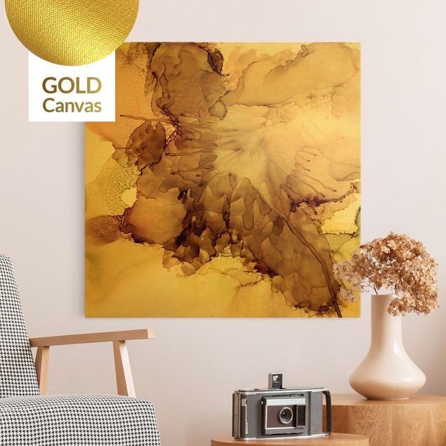 Leinwandbild Gold - Goldbraune Explosion I - Quadrat 1:1