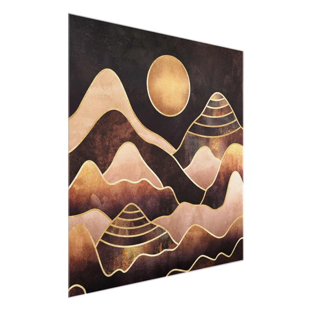 XXL Glasbilder Goldene Sonne abstrakte Berge