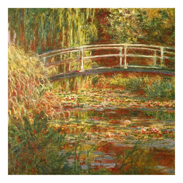 Natur Glasbilder Claude Monet - Seerosenteich und japanische Brücke (Harmonie in rosa)