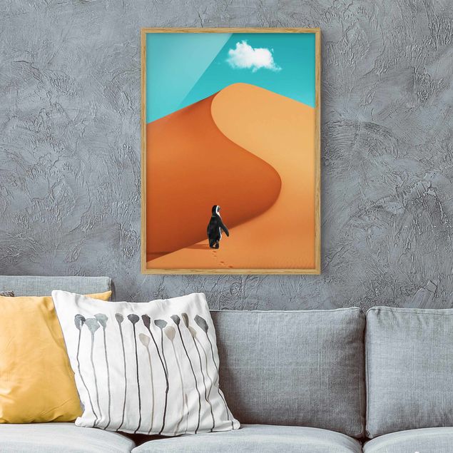 Natur Bilder mit Rahmen Wüste mit Pinguin