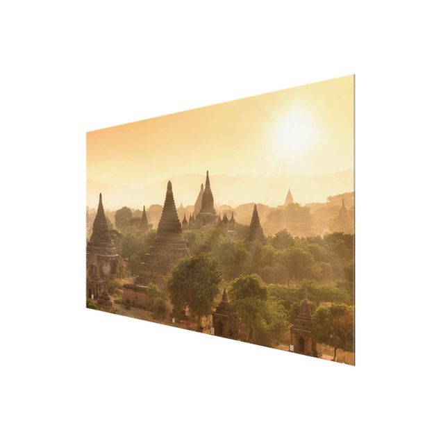Glasbild - Sonnenuntergang über Bagan - Querformat 3:2