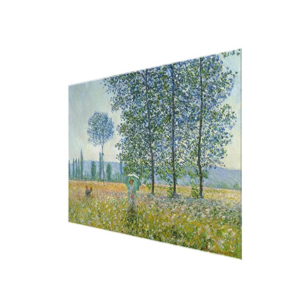 Glasbild Grün Claude Monet - Felder im Frühling