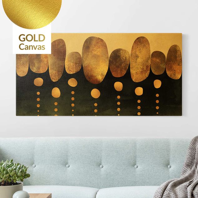 Leinwandbild Gold - Abstrakte goldene Steine - Querformat 2:1