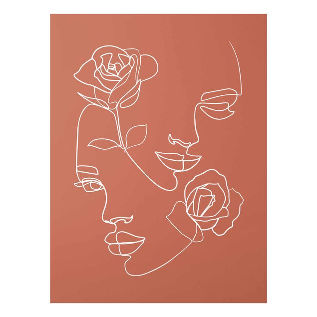 Glasbilder Pflanzen Line Art Gesichter Frauen Rosen Kupfer