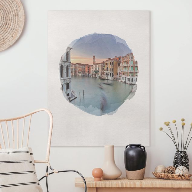 Leinwand Bilder XXL Wasserfarben - Canale Grande Blick von der Rialtobrücke Venedig