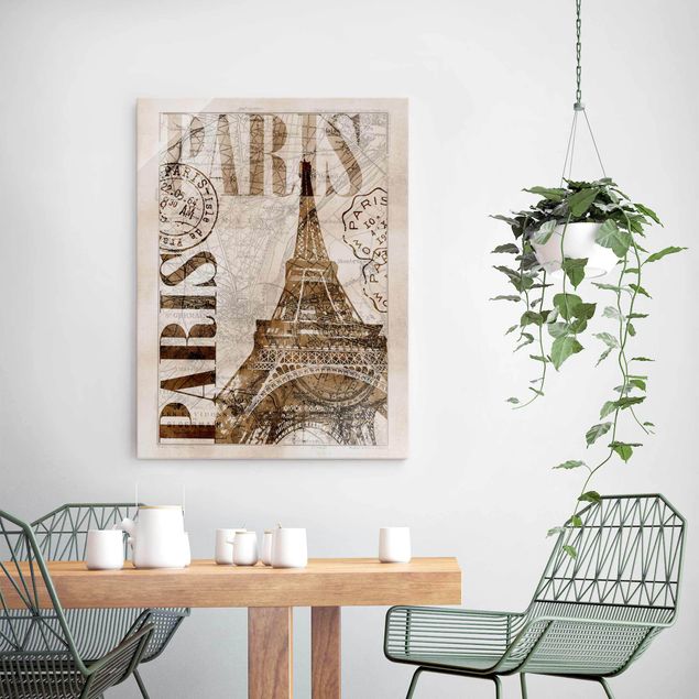 Skyline Glasbilder Shabby Chic Collage - Paris