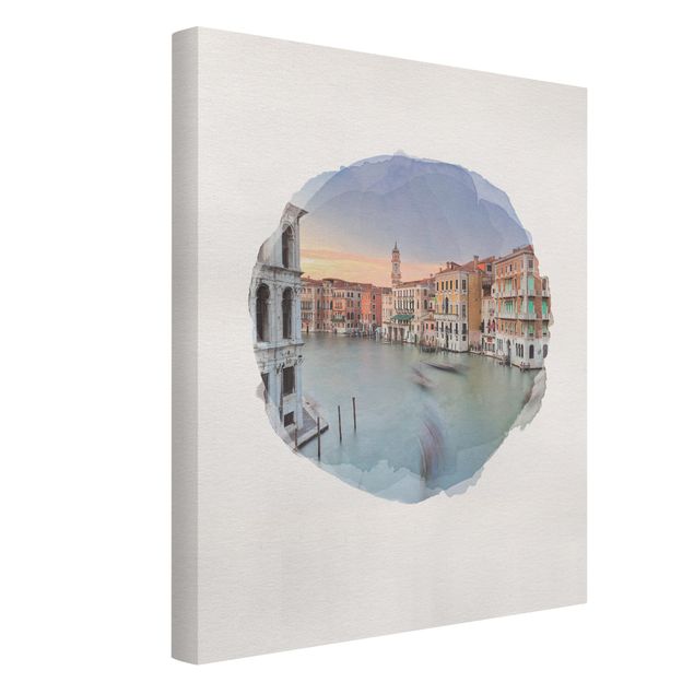 Moderne Leinwandbilder Wohnzimmer Wasserfarben - Canale Grande Blick von der Rialtobrücke Venedig