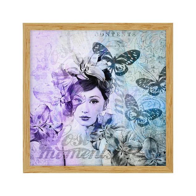 Wandbilder mit Rahmen Shabby Chic Collage - Portrait mit Schmetterlingen