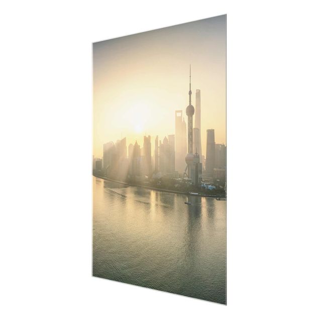 Glasbild - Pudong bei Sonnenaufgang - Hochformat 3:4