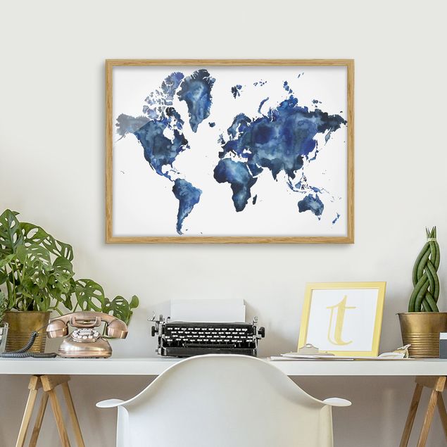 Weltkarten mit Rahmen Wasser-Weltkarte hell