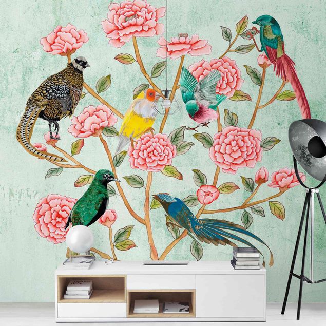 Blumentapete Chinoiserie Collage in Mint II