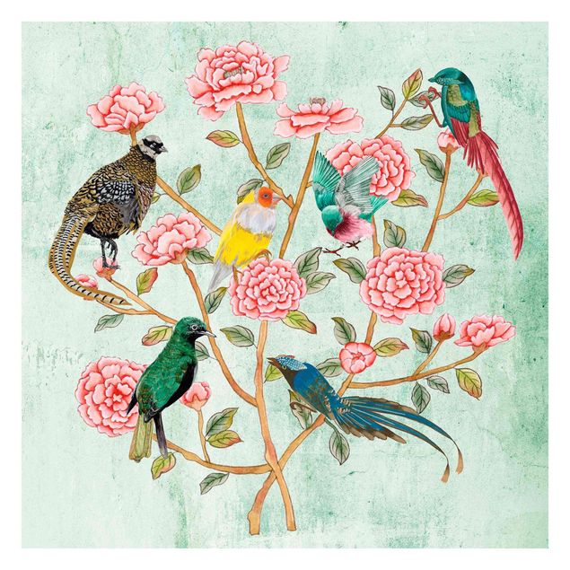 Tapete rosa Chinoiserie Collage in Mint II