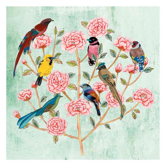 Tapete rosa Chinoiserie Collage in Mint