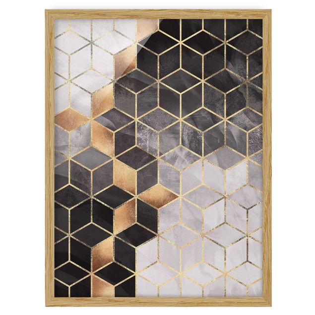 Kunstdruck Bilder mit Rahmen Schwarz Weiß goldene Geometrie