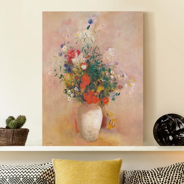 Leinwand Bilder XXL Odilon Redon - Vase mit Blumen (rosenfarbener Hintergrund)