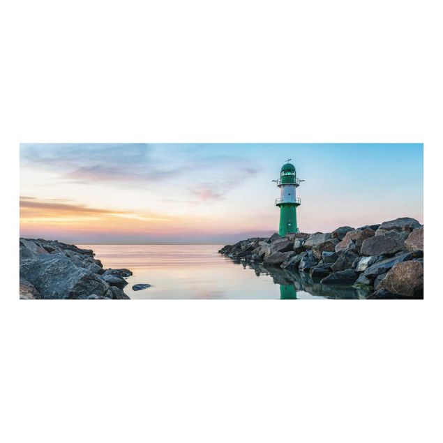 Glasbild - Sunset at the Lighthouse - Panorama