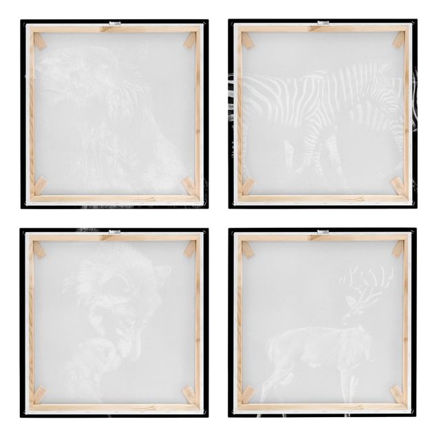 Kunstdrucke auf Leinwand Wildtiere vor Schwarz Set I