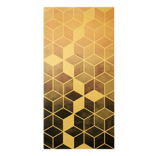 Leinwandbild Gold - Goldene Geometrie - Rosa Grau - Hochformat 1:2