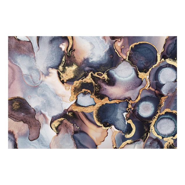 Glasbilder Abstrakt Marmor Aquarell mit Gold
